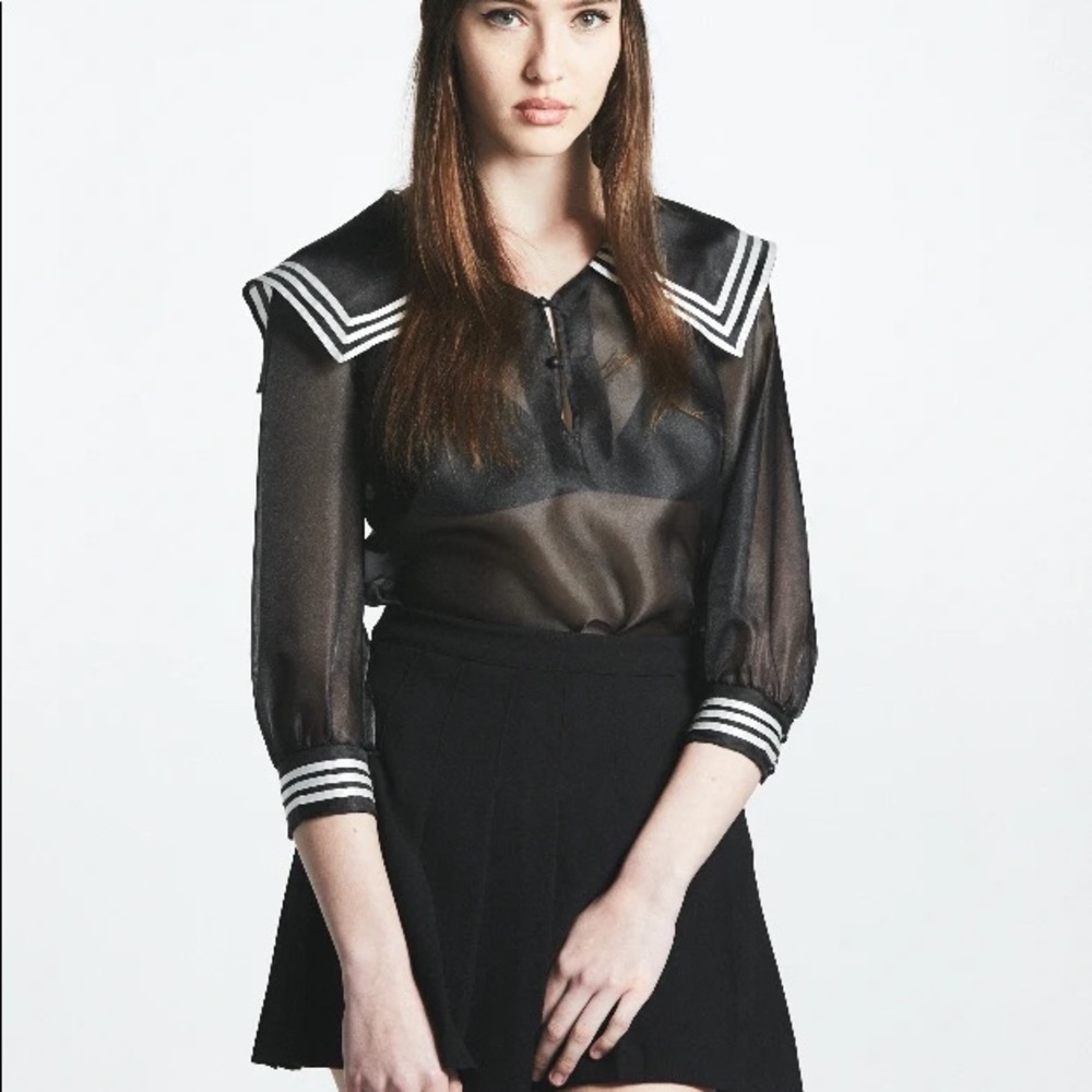 L’école does femmes organza sailor top in black